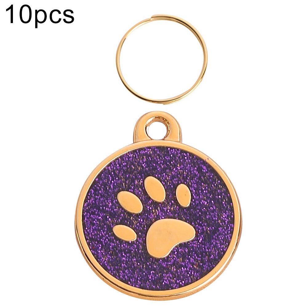 Collar con placa de identificación de perro y gato, colgante con garra redonda grabada, decoración para el bolsa Porta llaves, 10 Uds.: Púrpura