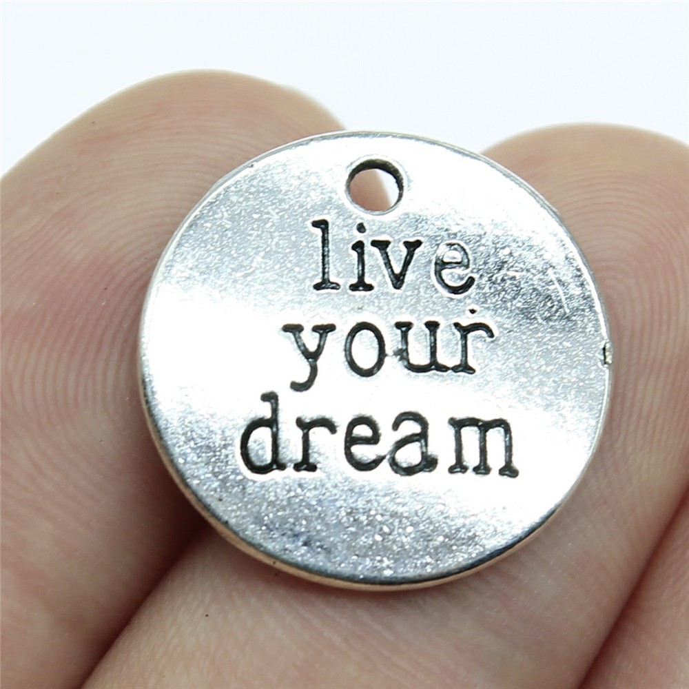 10pcs Round Inspire Nameplate Live Laugh Love Live Your Dream Never Give Up Karma Charms For Jewelry Making Diy Crafts Making: Titanium Plated