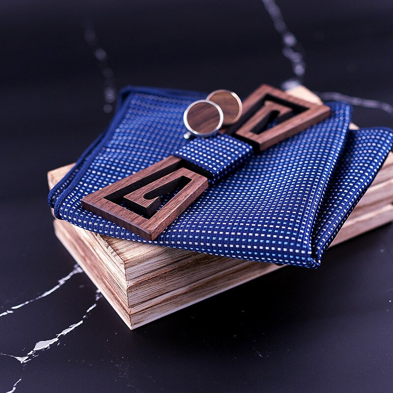 Sitonjwly Mens vuoto Arco di Legno Cravatte impostato per la Cerimonia Nuziale di Affari di Legno Farfalla Papillon Poliestere Fazzoletto Gemelli di Legno impostato