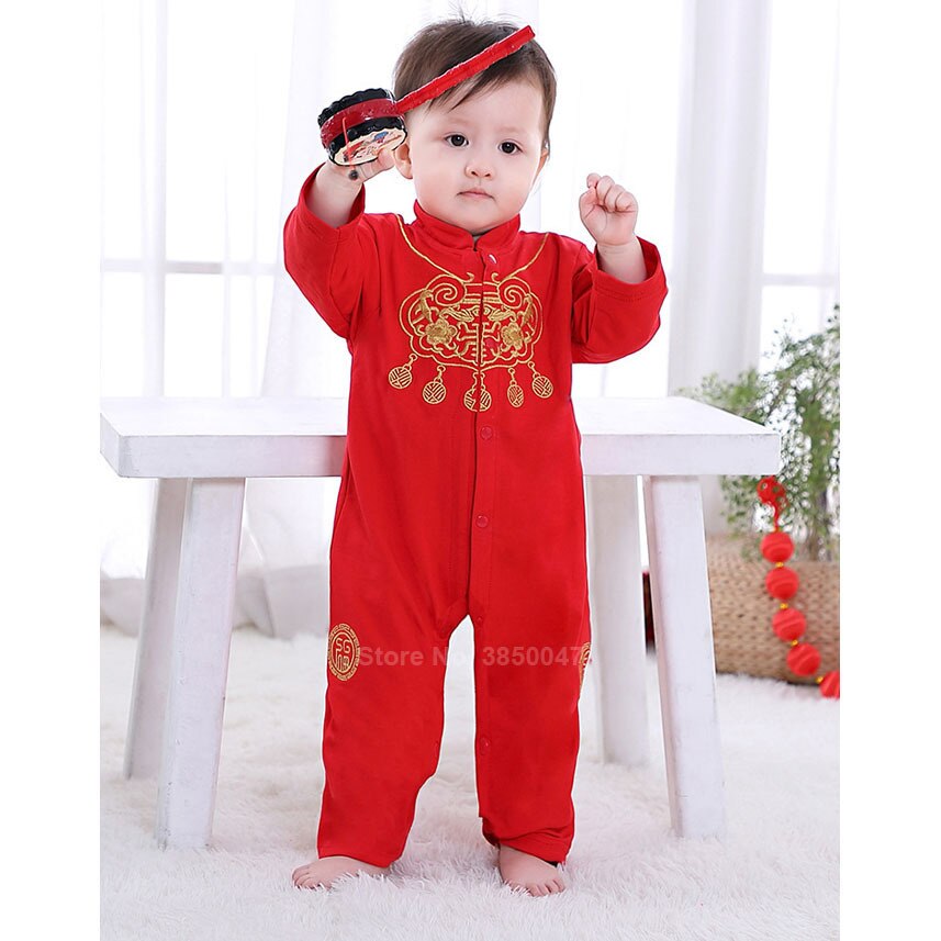 Nyfødt baby drenge tang jakkesæt traditionelle kinesiske kostumer år forår festival broderi velsignelse tøj sæt pige hanfu