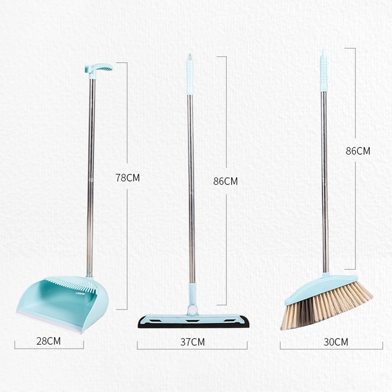 3 PCS Broom Dustpan Set With Fully Squeegee Clean Floor Dust Sweeper Wiper Broom for Home Office Garden Kitchen Cleaning Tool