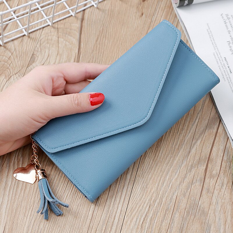 Brand Long Handbag Practical women's Coin Purse Ladies Tassel Buckle Wallet Business Card Holder: blue