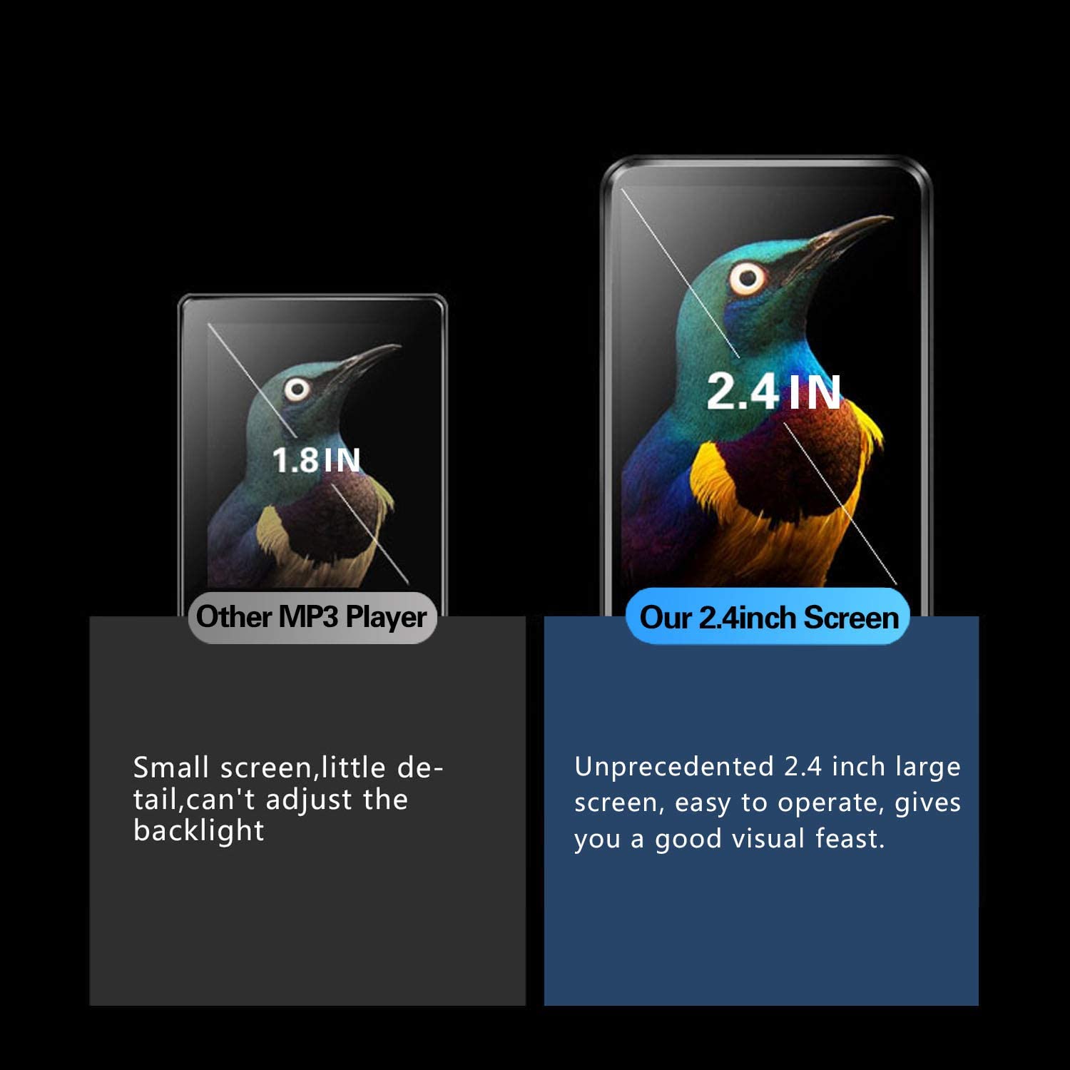 MP3 player, BENJIE 16GB 2.4 inch MP3 Bluetooth 4.0 HiFi lossless music player, TFT color screen/FM radio, maximum support 128GB