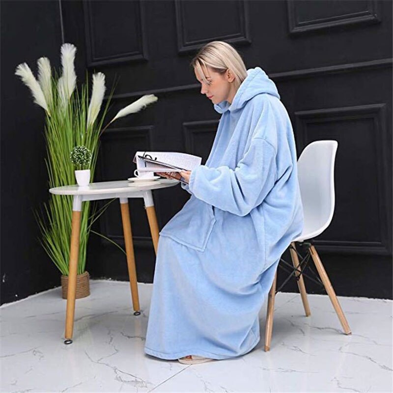Winter Warm TV Pocket Hooded Blankets Adults Kids Bathrobe Sofa Cozy Blanket Sweatshirt Plush Coral Fleece Blankets Outwears