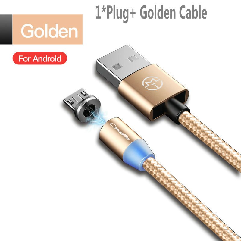 CaseMe-Cable magnético tipo C micro USB para iPhone, Cable LED de carga rápida de 1M, cargador magnético tipo C, conector de teléfono: For Android -Goden