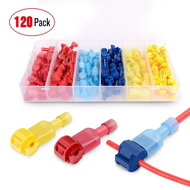 120 Pcs/60 Pairs Quick Splice Wire Terminals T-Tap Self-Stripping With Nylon Fully Insulated Male Quick Disconnects Kit