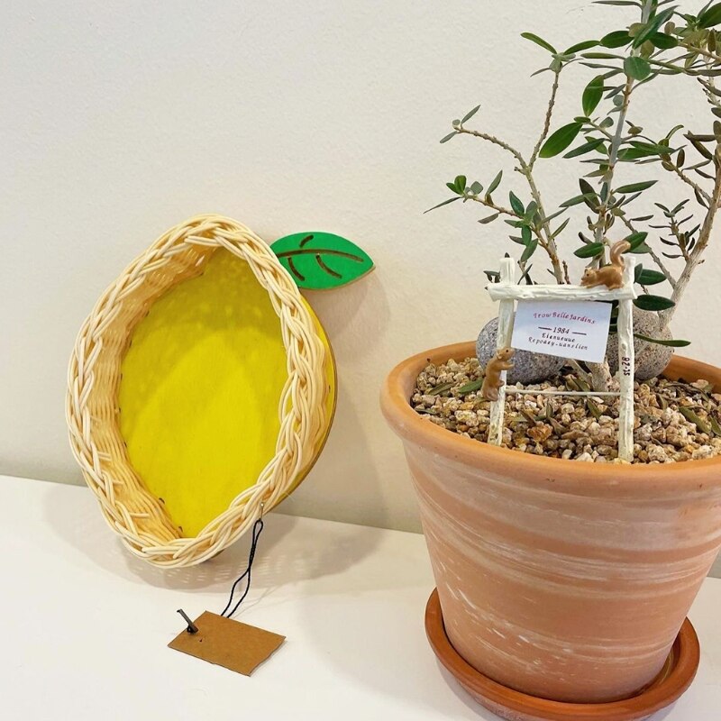 Hand Geweven Rotan Opslag Mand Avocado Citroen Patroon Plaat Lade Organizer Voor Fruit Brood Snacks Sleutels Portemonnee