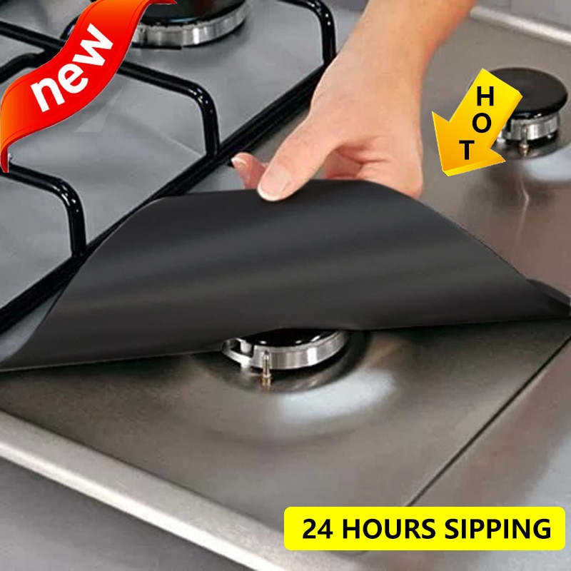 1/2 / 4PCS Reusable PTFE Range Hood Stove Burner Pad Temperature Anti-fouling Anti-oil Pad Lining Plate Cleaning Kitchen Tool