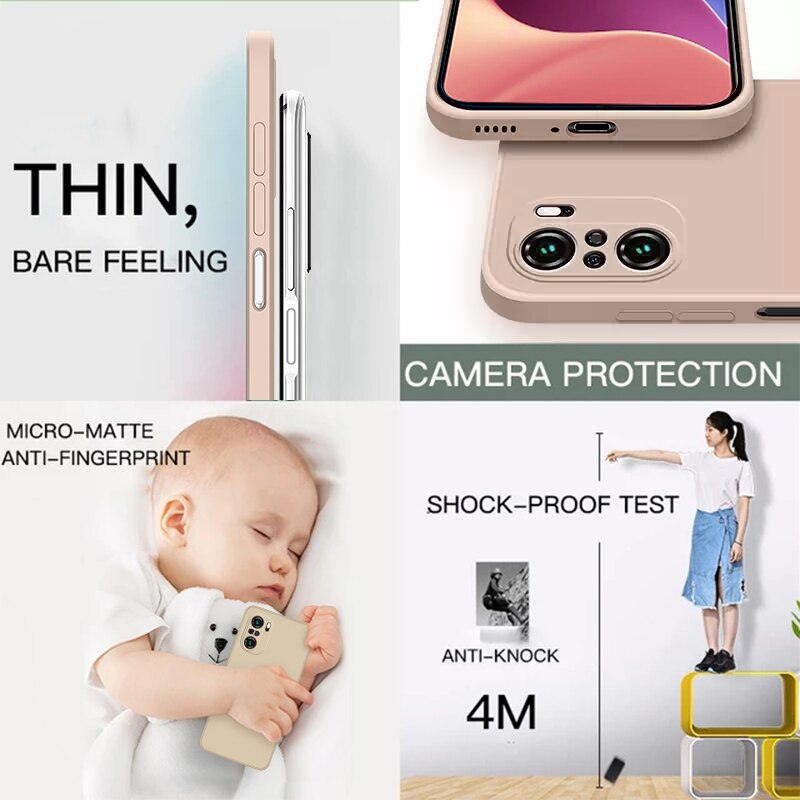 Original Square Liquid Silicone Case For xiaomi redmi k40 Pro poco F3 Soft Silicone TPU Cute Color Cover Coque Luxury Fundas