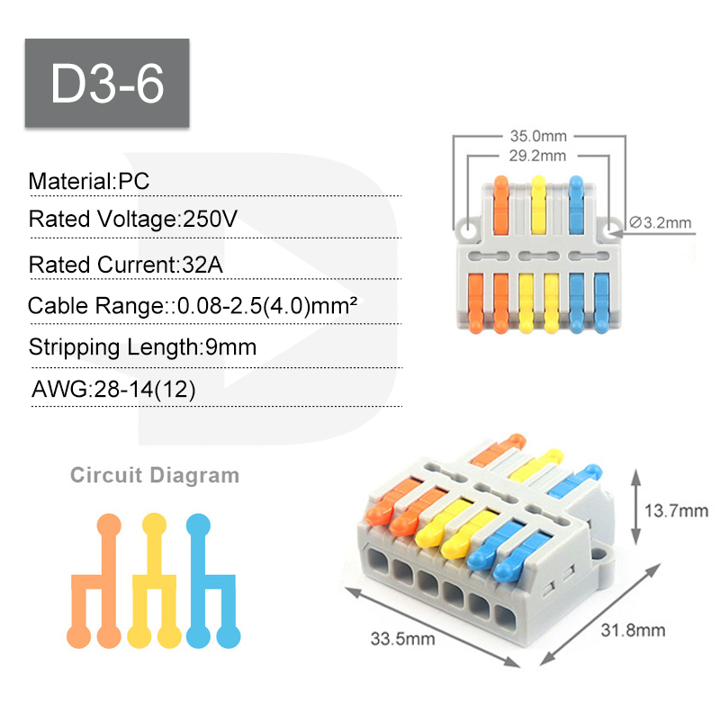 Quick Wiring Cable Connectors 2/3Pin Universal Compact Electrical Conductors SPL Splicing Splitter Push-in Home Terminal Block: Orange