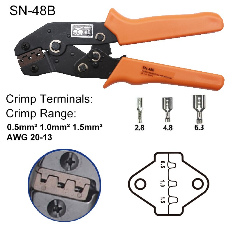 Crimp Tangen Meerdere Matrijzen Set Draad Dupont Terminals Gereedschap Voor Krimpkous Connectors Niet-Geïsoleerde Huls Terminals: SN-48B