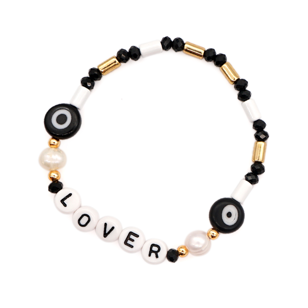 Shinus LOVER Letter Bracelets Enamel Tube Beaded Bracelet For Women Evil Eye Pearl Crystal Pulsera Mujer Summer Jewelry: ZZ-B200104F