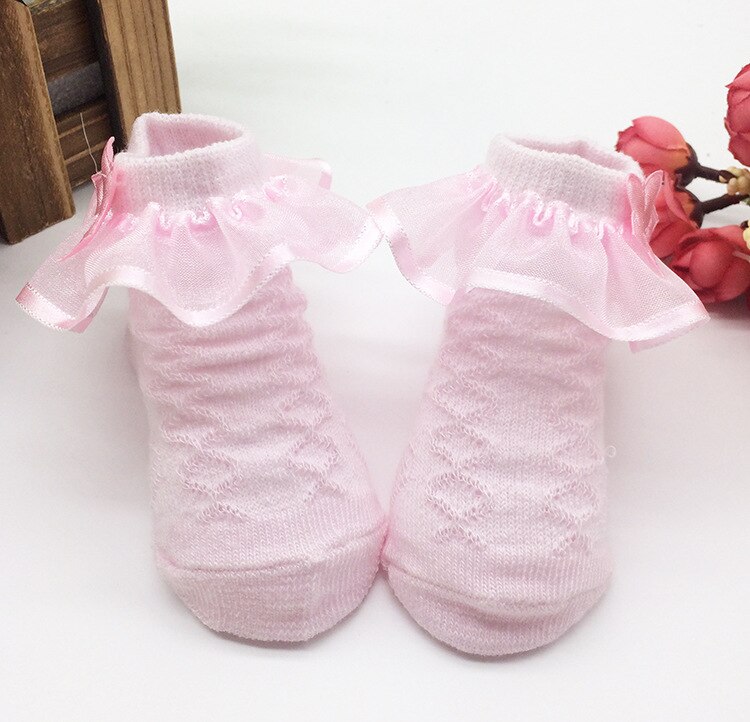 0-6m bebê meias bonito algodão rendas princesa vestido meias rosa meias recém-nascidos criança menina
