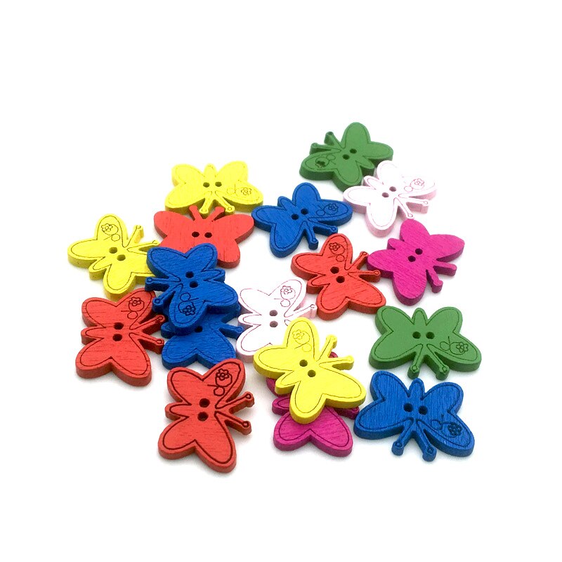 Vêtements de couture pour enfants, 50 pièces, 2/4 trous, boutons mixtes en bois, accessoires multicolores, forme mixte Animal/fleur, bricolage, Scrapbooking13-25mm