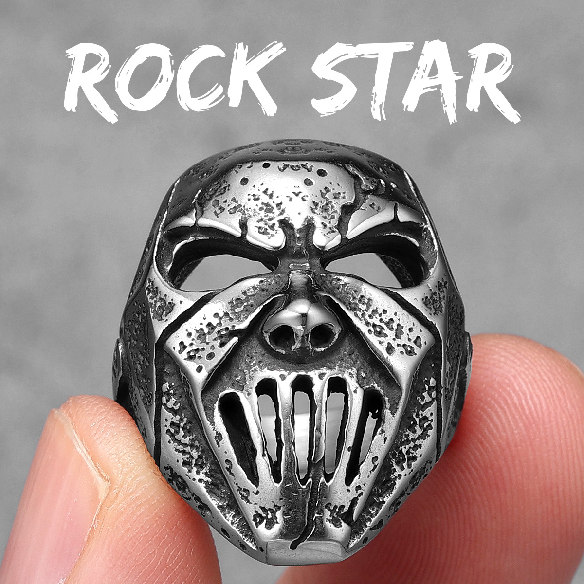 Rock Star masque crâne en acier inoxydable hommes anneaux Punk pour hommes femmes bijoux: 7