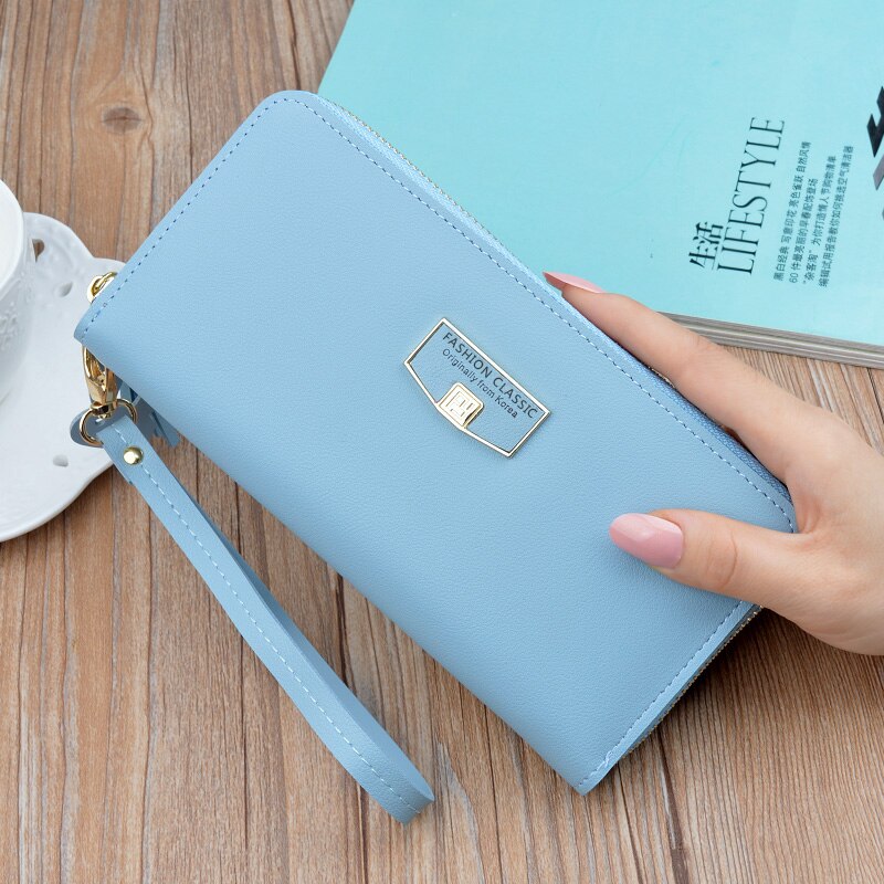 Women Wallet Long Leather Zip Wallet women’ sClutch Bag Simple European and American Large Capacity Mobile Phone Bag: Blue