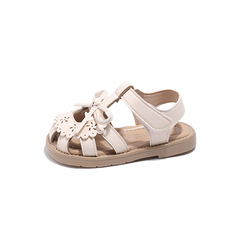 Sandalias de bebé para niñas, zapatos suaves Beige con lazo de verano para caminar para niñas de 2 a 12 años, sandalias antideslizantes de rosa para niños, zapatos de bebé: Beige / 29