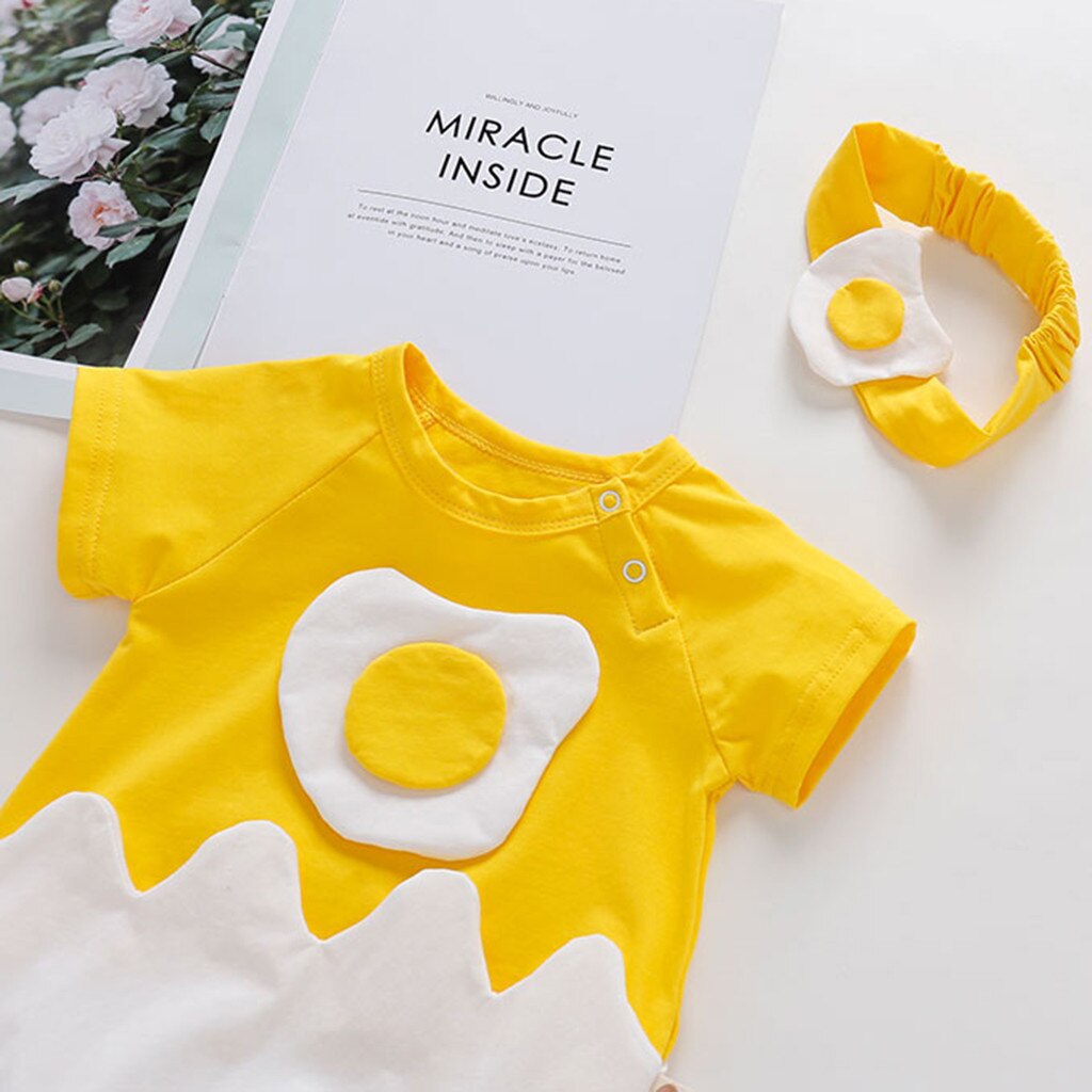 4# Eggs Printed Bodysuit Newborn Infant Baby Girls Boys Patchwork Romper Bodysuit Hairband Clothes 2pcs Bodysuits Body Bebé