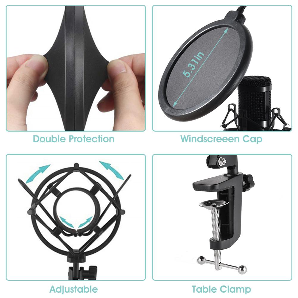 Usb-microfoonset, handige pc-microfooncondensatorkit, 192 khz, /24 bit voor gaming-opnames