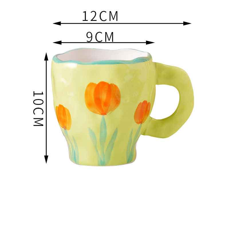 Hand Painted Cloud Coffee Cup and Saucer Handmade Irregular Ceramic Cup With Saucer Tulip Flower Tea Milk Mug Tableware: B