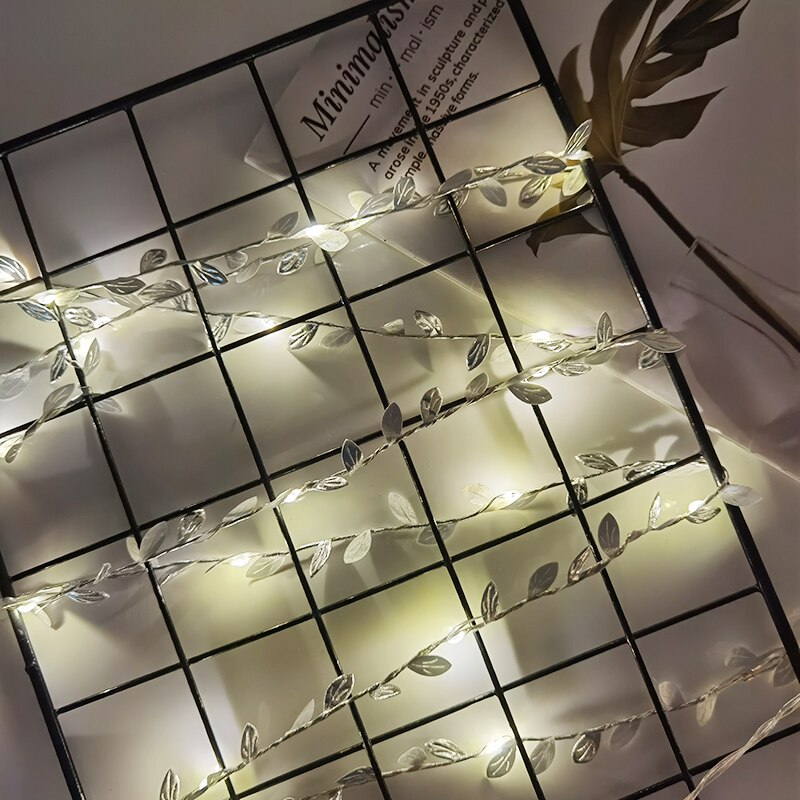 Guirnalda de hojas blancas cálidas para decoración del hogar, luces de hadas alimentadas por batería, con hojas de vid y hiedra, para bodas y jardín, 20 led