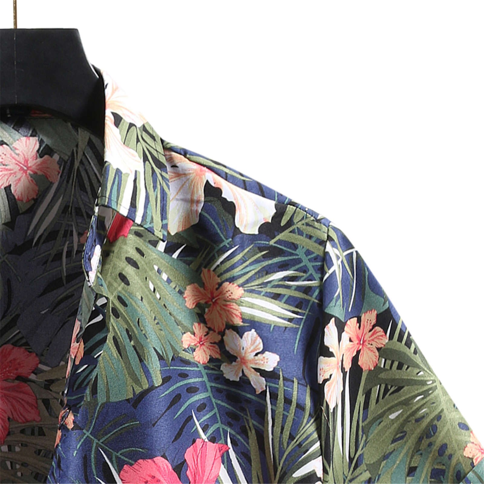 Men's Cardigan Short Sleeve Hawaiian Beach Flower Shirt Men's Turtleneck Shirt Summer Personality Shirts