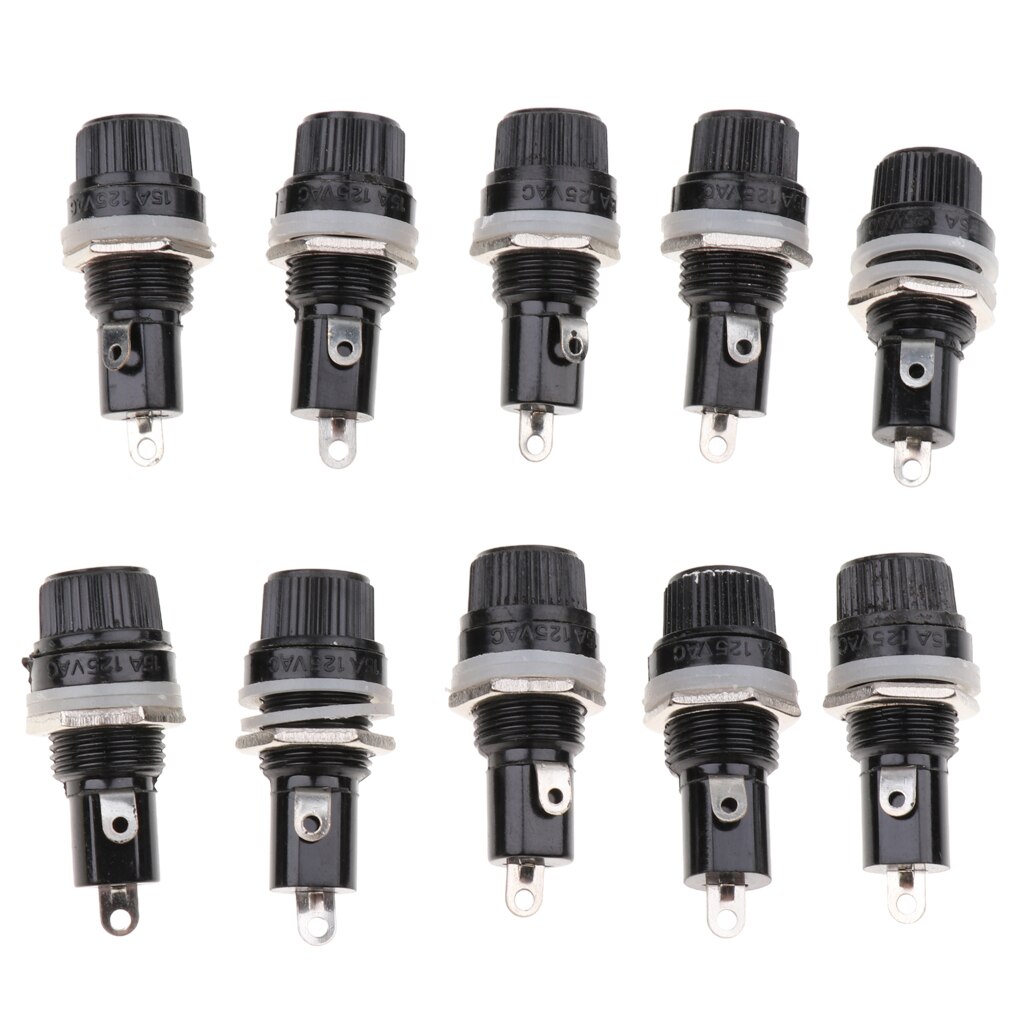 10 Fuse Holder Chassis/Panel Mount Glass Tube Fuses 5x20mm 15A 10A