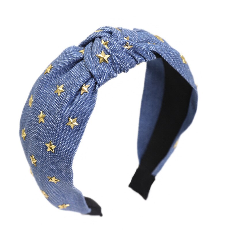 Vintage Sterren Jewel Rhinestone Denim Haarband Voor Vrouwen Knot Tulband Hoofdband Meisjes Haar Accessoires Bandeau Cheveux Opaska Doen