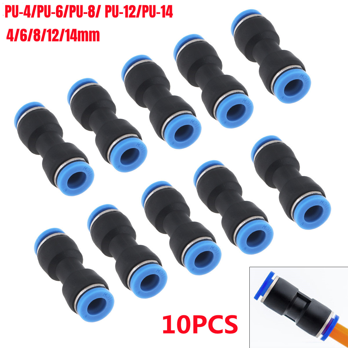 Conector de tubo neumático, accesorios rápidos de aire, acoplador de manguera de empuje de agua, 10 piezas, 4mm, 6mm, 8mm, 12mm, 14mm