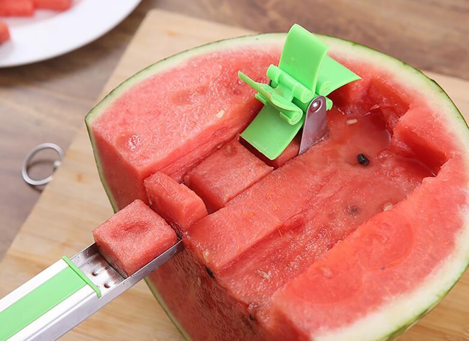Rvs Watermeloen Cutter Windmolen Vorm Watermeloen Power Save Cutter Watermeloen Snijgereedschap Fruit Cutter