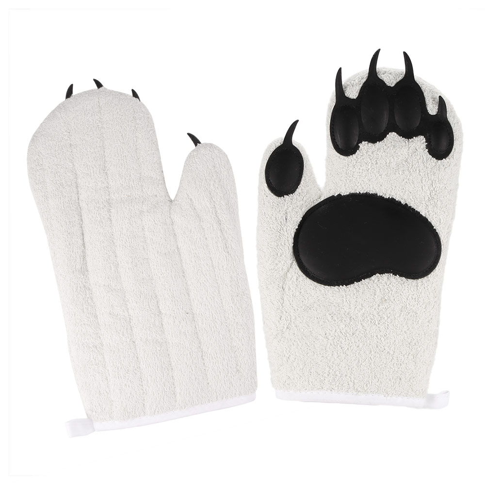 Polar bear hands Oven Mitts Silicone Anti-Scald Gloves Heat Resistant Thicken Heat Insulation Gloves Kitchen Microwave Baking: A pair of white