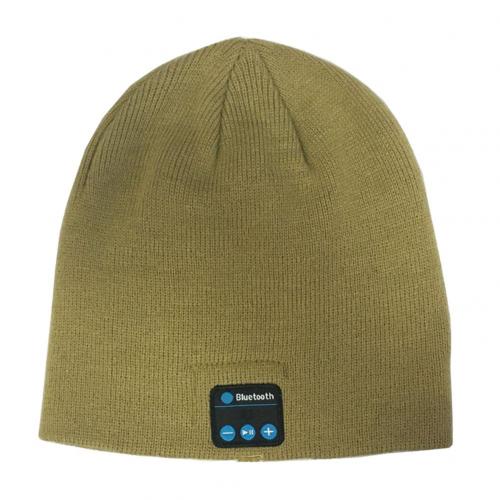 Gorro de lana con auriculares de música recargables por USB, gorro de invierno con Bluetooth: Caqui
