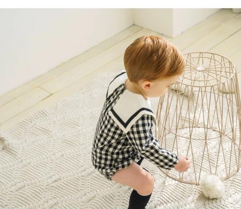 Baby Boys Girl Bodysuits Spanish Newborn Cute Plaid Romper Infant Cotton Long Sleeve Jumpsuit Toddler Boy One Piece Clothes