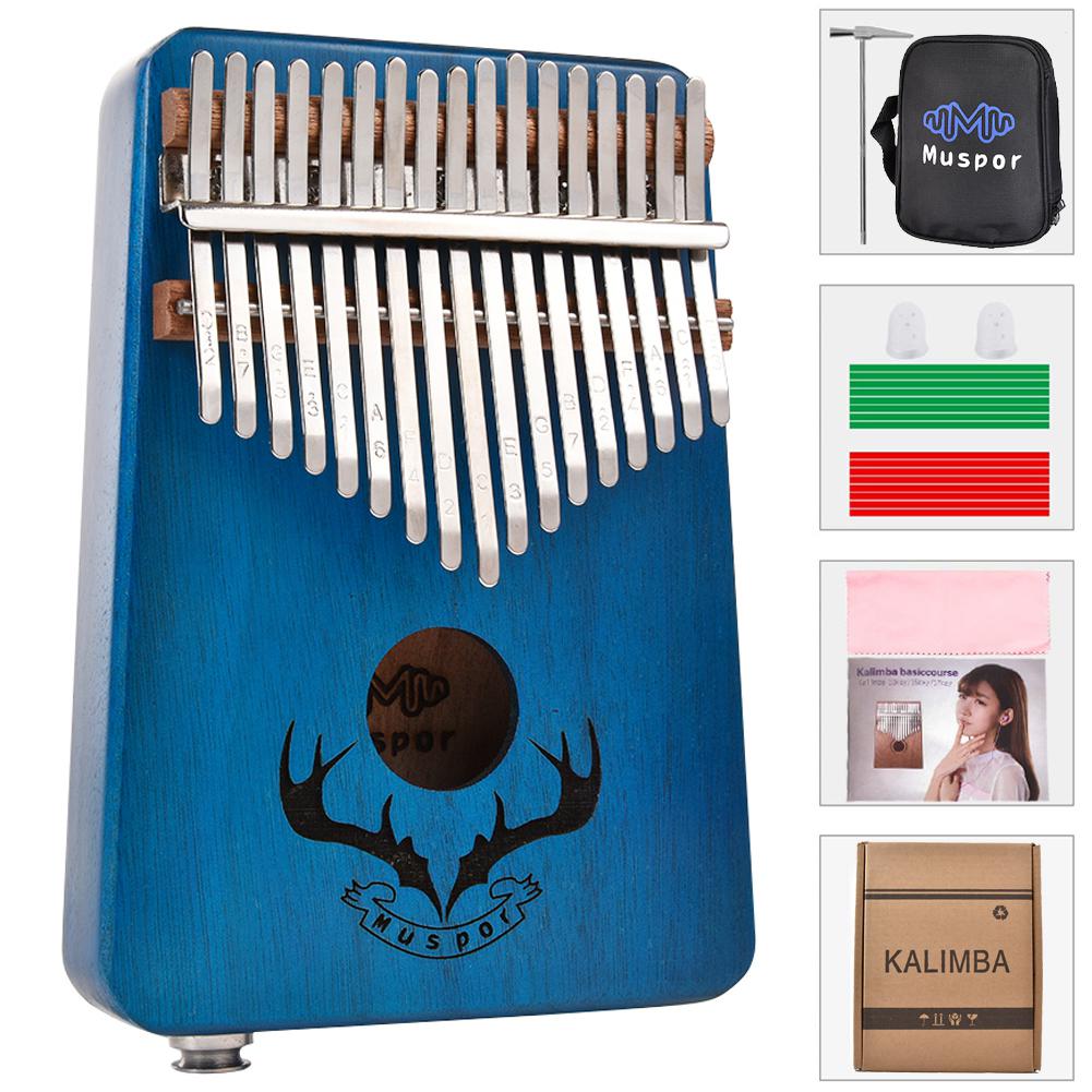 17 keys EQ Gecko Kalimba Mahogany Thumb Single Board Piano Calimba Finger Piano with Electric Pickup Tuner Hammer: blue