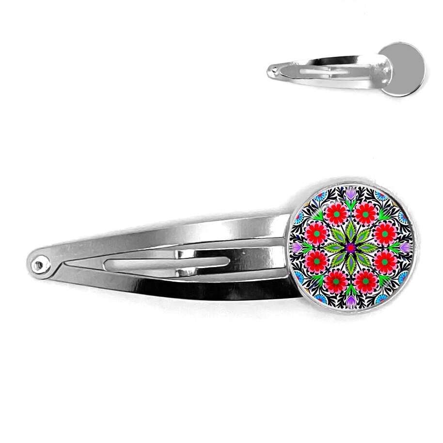 Ethnic Polish Folk Art Pattern 20mm Glass Cabochon Hair Pins Bohemia Flower Print Hairpins Jewelry For Women Girls: 9