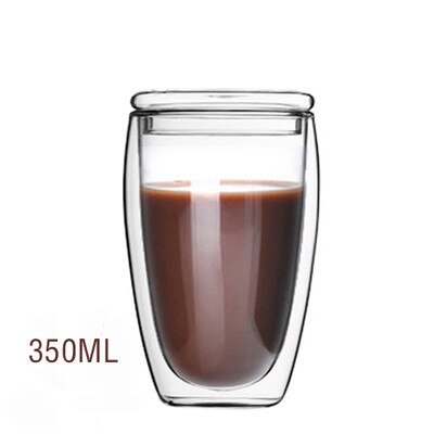 Dubbelwandige Glazen Bodum Dubbeldeks Glas Mokken Met Deksel Draaglijk Wijn Bier Glas Ei Vormige koffie Thee Cup: 350ML