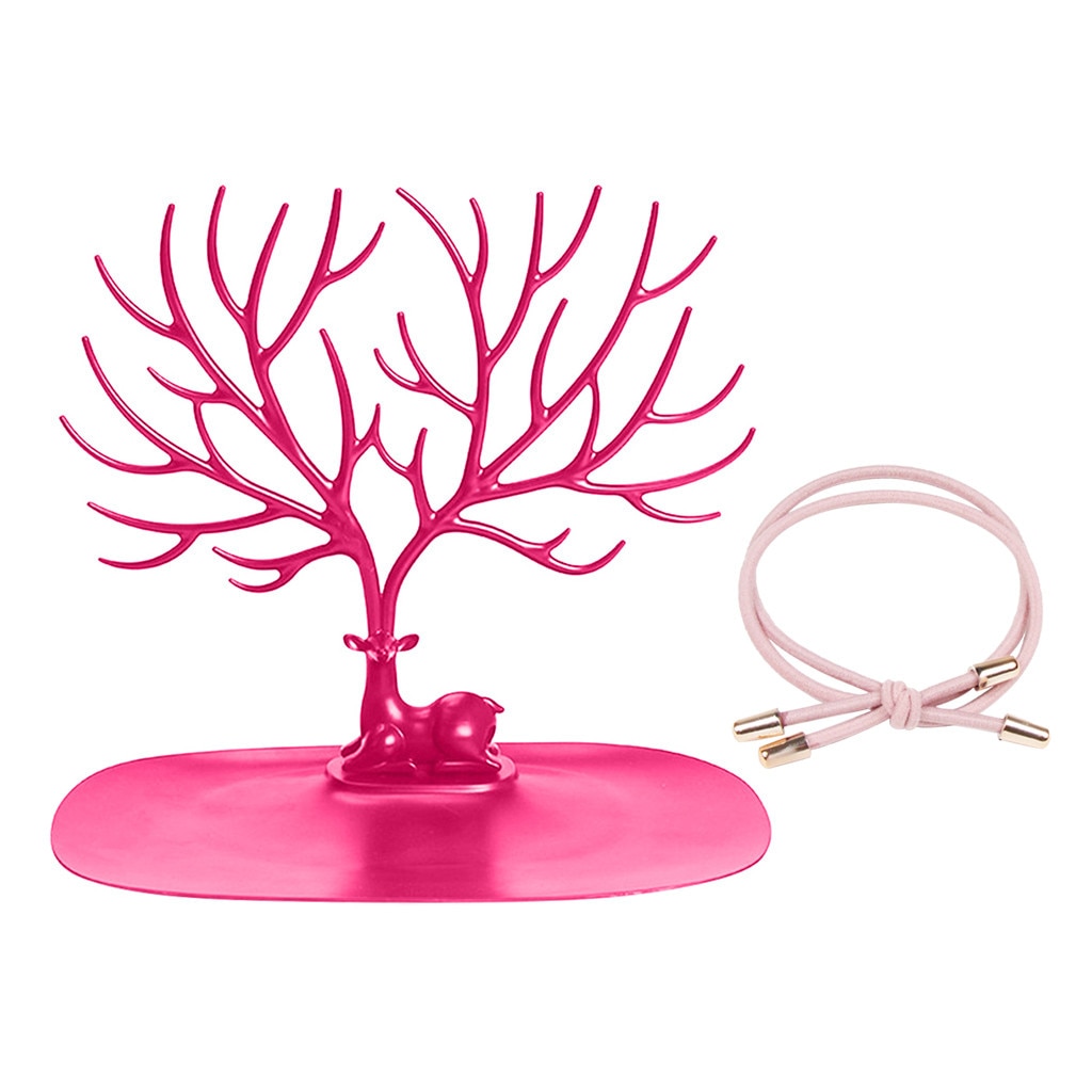 Kreative Deer Kopf Schmuck Organizer Display Stand Anhänger Ohrring Halskette Halter Ring Display Stehen: Rosa