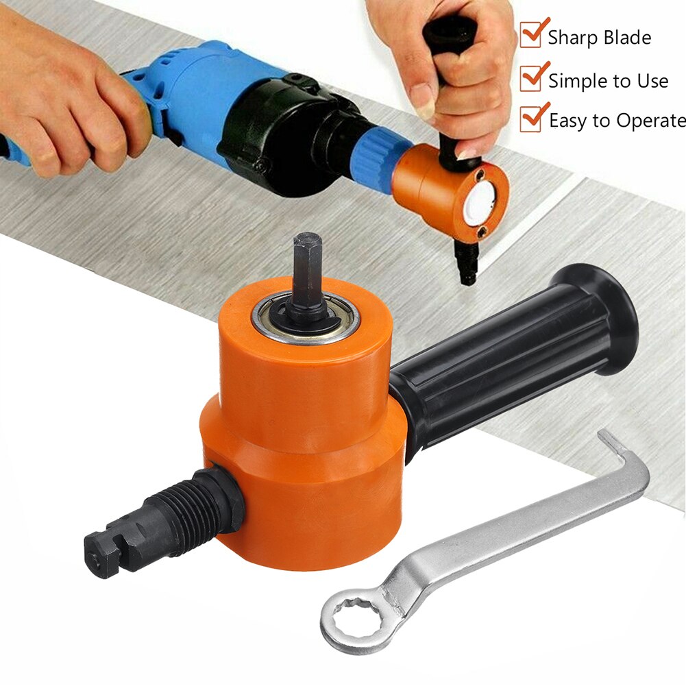 Double Head Sheet Nibble Metal Nibbler Saw Cutter 360 Degree Adjustable Drill Attachment with Extra Punch Free Cutting Tool