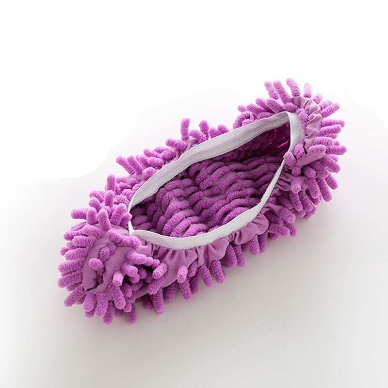 Chenille Dust Mop Slippers Foot Socks Caps Floor Cleaning Lazy Shoe Dust Hair Cleaner For Utensils Accessories Towel Microfiber: Purple / 2 piece