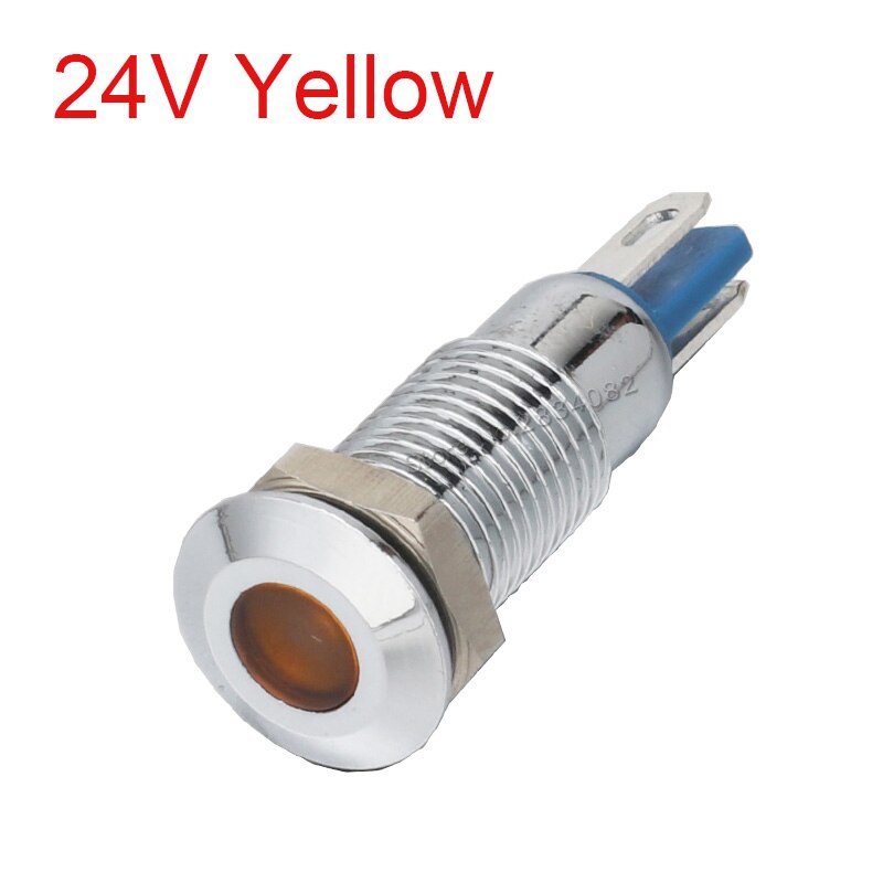 8mm indicator light LED signal lamp metal 12V 24V 220V red yellow green white 2 pin colorful S8-D light: Yellow 24V