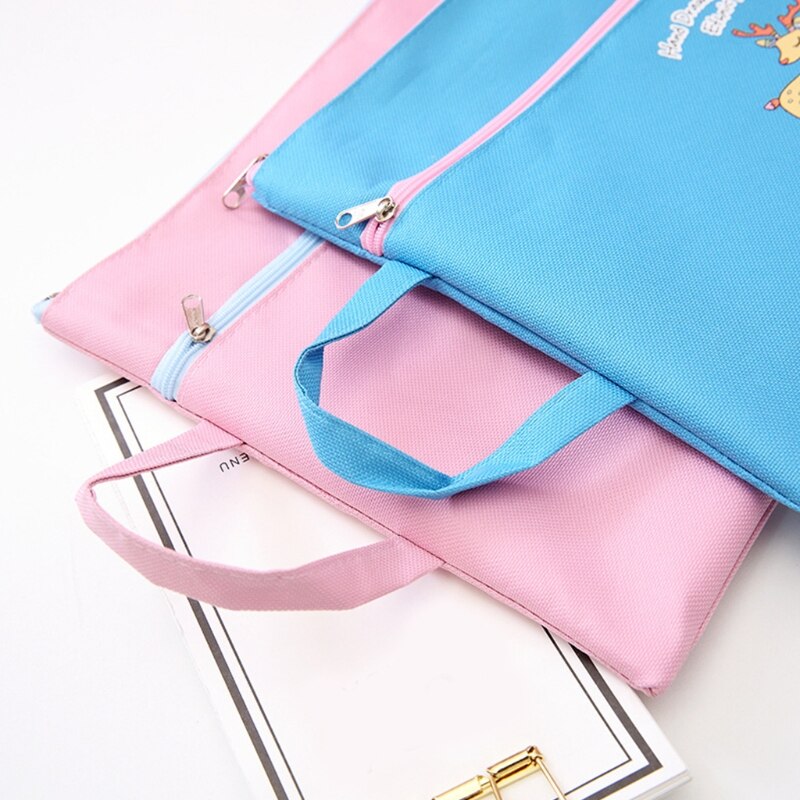 Portable A4 File Bag Handheld Zippered Document Organizer Bag 2-layer Zippered Pockets Business Travel File Storage Bag