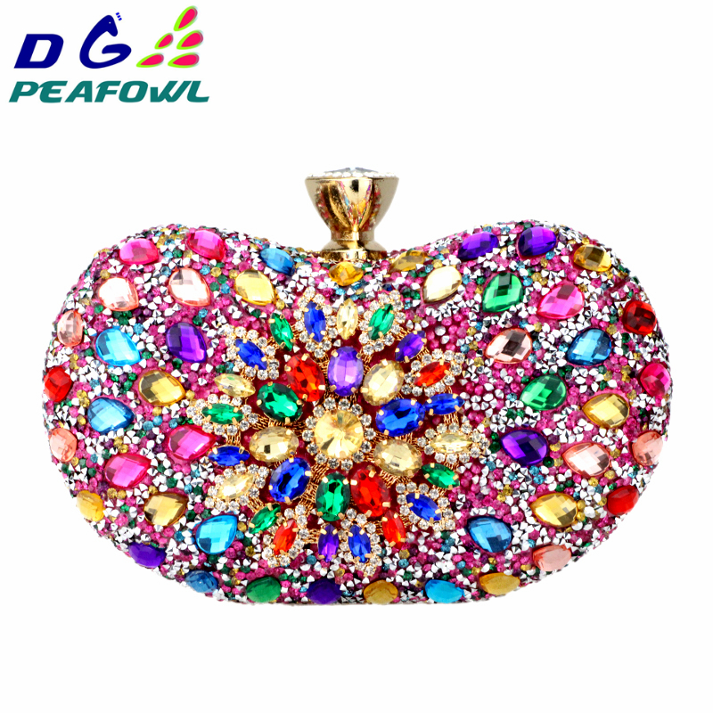 DG PEAFOWL 5colors Two Side Luxury Crystal Floral Clutch Chain Bag Evening Woman Diamond Wedding Shoulder Wallet Purse Handbags