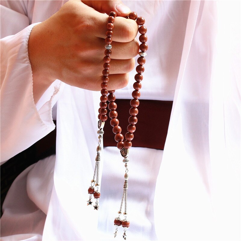 LOSHEREN Natural Gold Sand Stone Tesbih Islamic Prayer Beads Tasbih Muslim Rosary Misbaha Tasbeeh Sibha For Ramadan