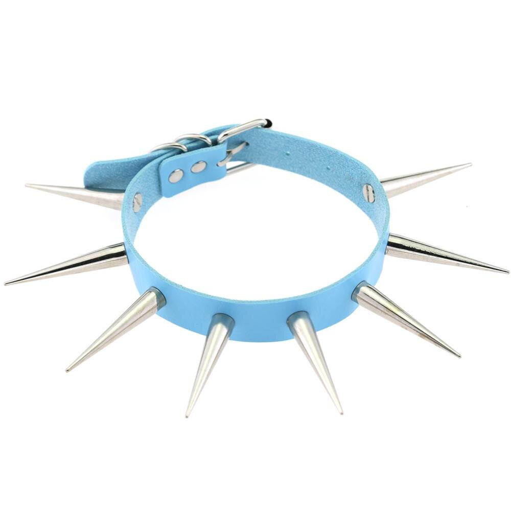 Gothic Versetzt Punk Choker Kragen Mit Lange 5,5 cm Spikes Nieten Handgemachte Chocker Halskette Goth Schmuck: light blue