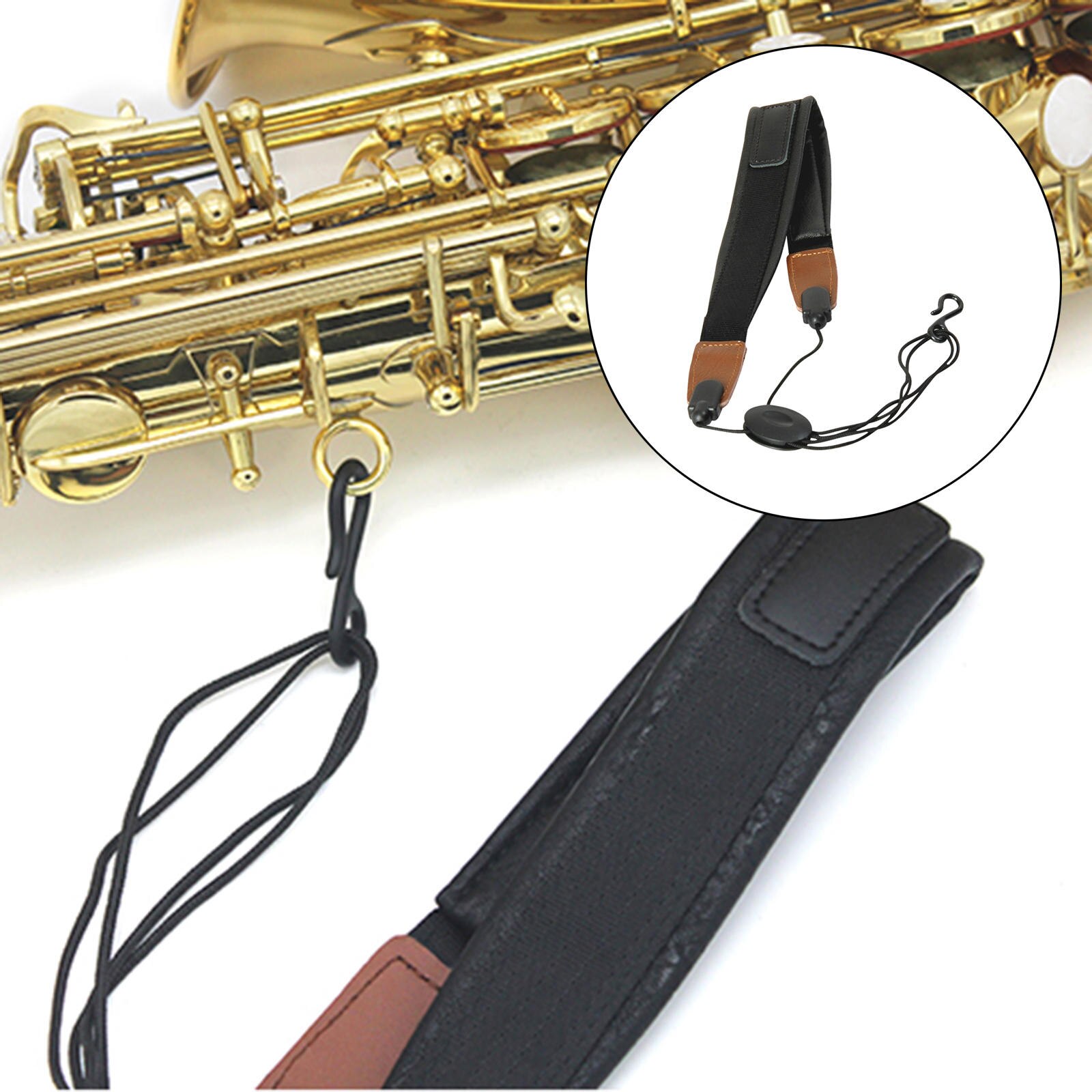 Verstelbare Saxofoon Band Comfortabel Pu Leer Een Schouder Strap Padded Schouder Schouder Harnas Voor Treble Volwassen Kind