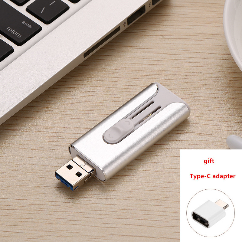 Unidade flash usb 128gb 256gb 32gb 64gb pendrive de alta velocidade para iphone/android/tipo-c memória stick 512gb 1tb 2tb pen drive: Prateado / 32 GB