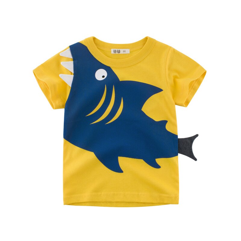T-shirts T-Shirt garçons vêtements bébé-garçons enfants dessin animé vêtements d'extérieur hauts voiture-impression coton pour enfants requin imprimé été enfant en bas âge: 9326-yellow / 6T