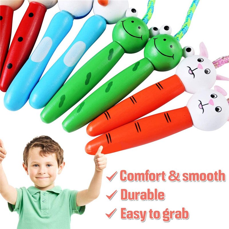 Kids Springtouwen Mooie Cartoon Springtouw Met Houten Handgrepen Gevlochten Wirwar Touw Fitness Sport Springtouwen