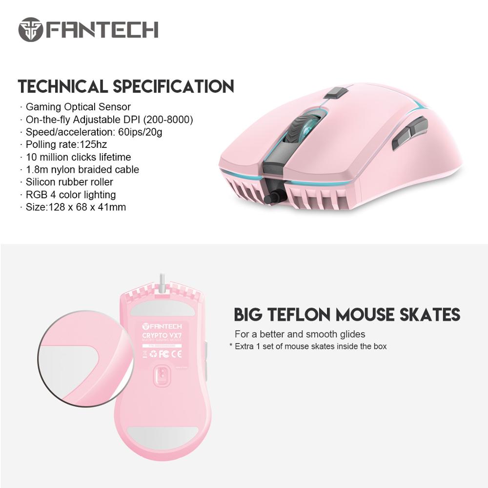 FANTECH-ratón óptico VX7 para videojuegos, dispositivo con luz 84G, 8000DPI, 6 botones, Macro, con cable para FPS y Moba