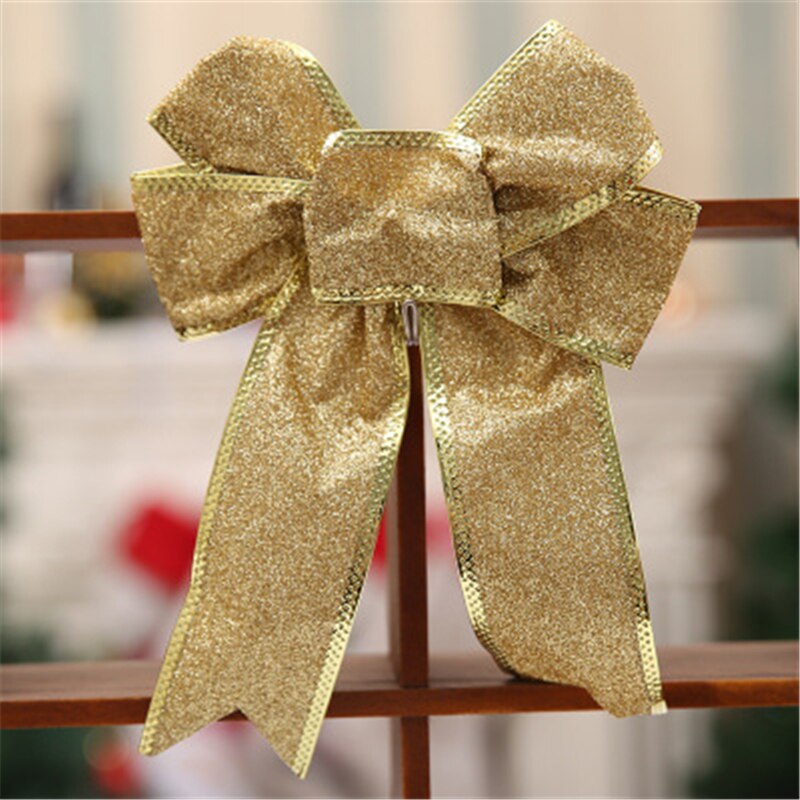 Decoracion navidad 25cm stora julrosor slips glitter rött band rosetter julgran dekor pilbågar julprydnad: Guld-
